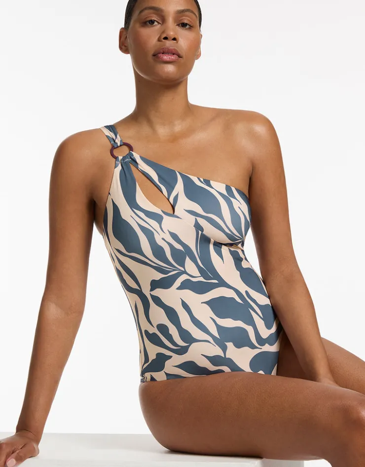 Jets Sereno One Shoulder Ring Swimsuit - Steel Blue New