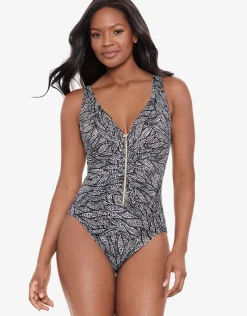 Miraclesuit Shore Leave Zipt Swimsuit - Black and White Online