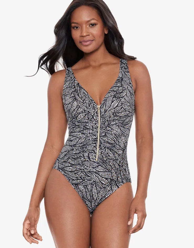 Miraclesuit Shore Leave Zipt Swimsuit - Black and White Online