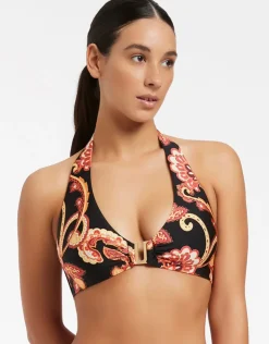 Jets Silk Road D/DD Halter Bikini Top - Black Hot