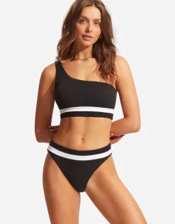 Seafolly Slice of Splice High Rise Bikini Pant - Black and White Best