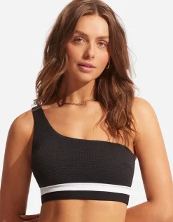 Seafolly Slice of Splice One Shoulder Bikini Top - Black and White Clearance