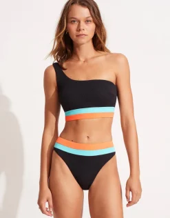 Seafolly Slice of Splice One Shoulder Bikini Top - Black Best