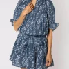 Juliet Dunn Small Flower Block Print Blouson Dress - Midnight Outlet