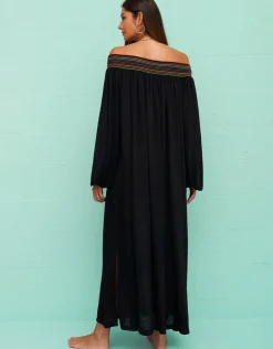 Pitusa Smocked Off the Shoulder Dress - Black Clearance