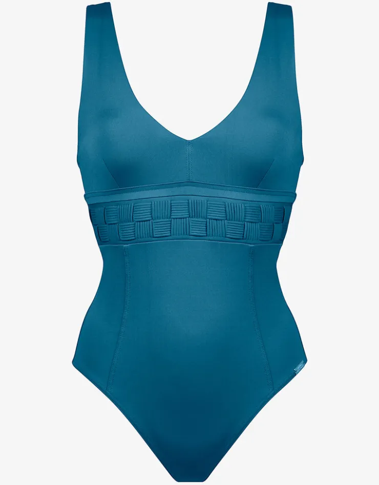 Maryan Mehlhorn Softline V Neck Swimsuit - Mosaic Blue Clearance