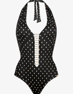 Watercult Soul Spots Plunge Halter Swimsuit - Black Best