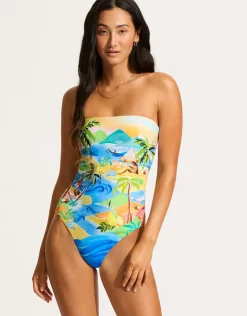 Seafolly South Pacific Bandeau Swimsuit - Turquoise Discount