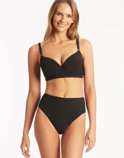 Sea Level Spinnaker Retro High Waist Bikini Pant - Black Clearance