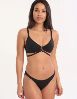 Watercult Summer Solids Wrap Front Bikini Top - Black Hot