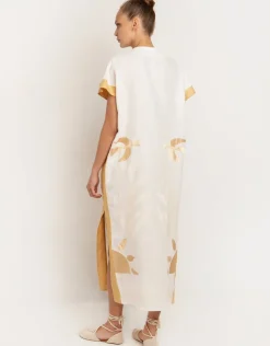 Greek Archaic Kori Sun Midi Kaftan - White and Yellow Online