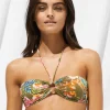 Watercult Sunset Florals Ring Front Bandeau Bikini Top - Warm Olive Clearance