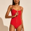 Maryan Mehlhorn The Bloom Zipped Bandeau Swimsuit - Radiant Red Discount
