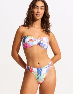 Seafolly Under the Sea High Leg Ruched Side Bikini Pant - White Outlet
