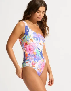 Seafolly Under the Sea One Shoulder Swimsuit - White Hot
